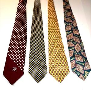 Men’s Lot Of 4 Mix Designer Neck Ties- Vintage Givenchy Dior Ralph Lauren Polo